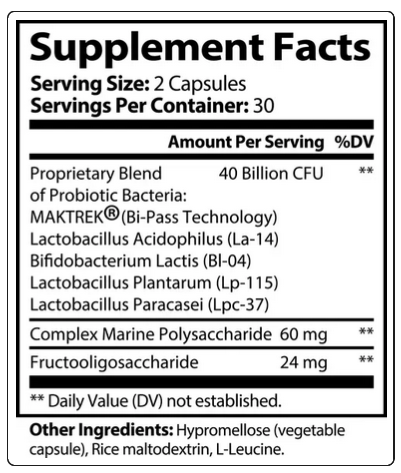 PROBIOTIC 40 Billion with Prebiotics - MAKTREK® Bi Pass Technology - 100 % Natural - 60 Capsules