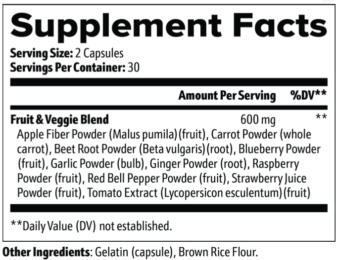 VITALITY FRUIT & VEGGIE POWDER - High in Fiber - 60 Capsules
