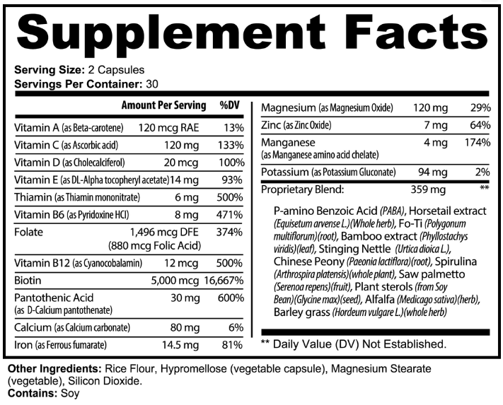 PREMIUM BEAUTY COMPLEX - Essential Vitamins, Minerals & Herbs - 60 Capsules