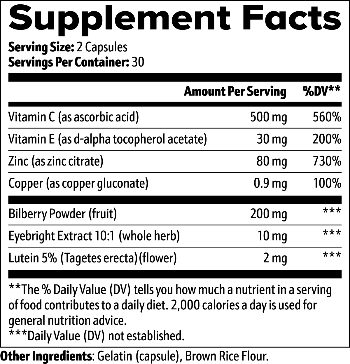 EYE COMPLEX - Vitamins and Minerals with Bilberry & Eyebright - 60 Capsules
