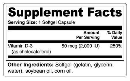 VITAMIN D3 - Cholecalciferol - 100 Softgels