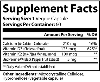 VITAMIN D3 + K2 - 60 Capsules - 100 % Hormone Free